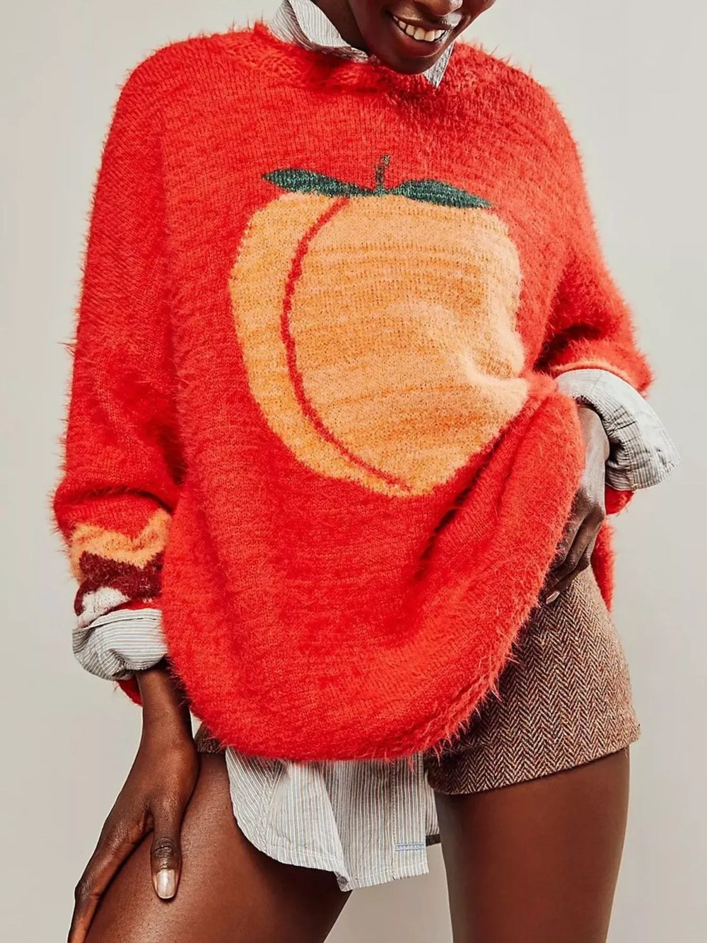 Fruit Round Neck Long Sleeve Sweater - Trendsi - Flyclothing LLC
