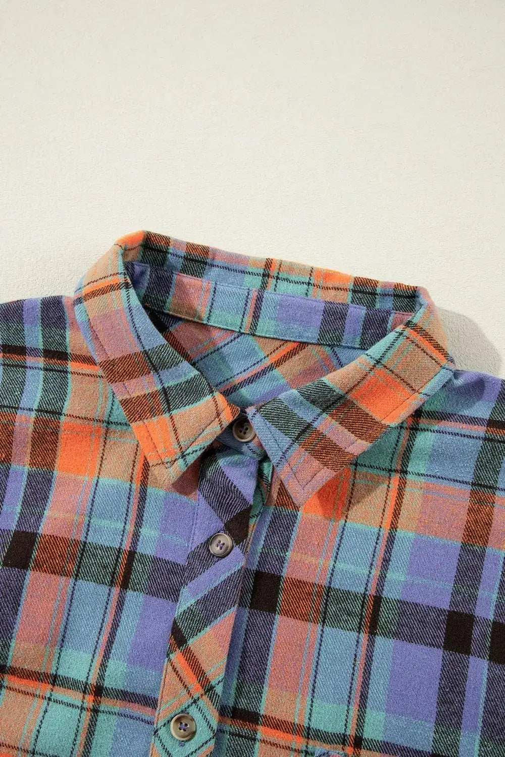 Plaid Collared Neck Long Sleeve Shirt - Trendsi - Flyclothing LLC