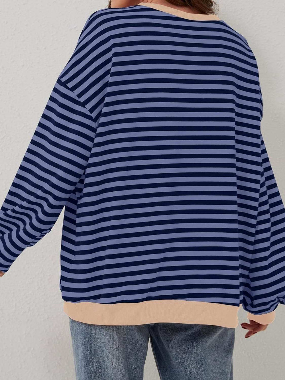 Contrast Striped Long Sleeve Sweatshirt - Trendsi - Flyclothing LLC