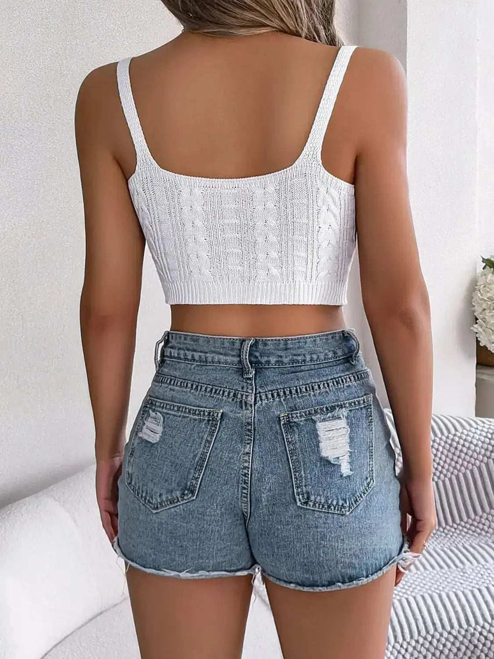 Cable-Knit Short Cami - Trendsi - Flyclothing LLC