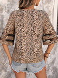 Printed V-Neck Half Sleeve Blouse - Trendsi - Flyclothing LLC
