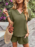 Notched Short Sleeve Top and Shorts Set - Trendsi - Flyclothing LLC