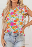 Floral Print Shirred Tiered Ruffled Sleeve Blouse - Trendsi - Flyclothing LLC