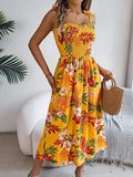 Smocked Floral Tie Shoulder Midi Dress - Trendsi - Flyclothing LLC