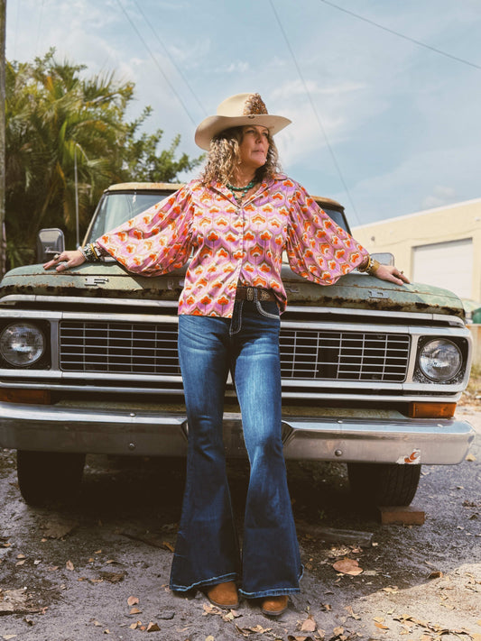 Room At The Top Balloon Sleeve Button Up Blouse - Lil Bee's Bohemian - Flyclothing LLC