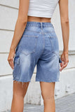 Raw Hem Washed Denim Shorts with Cargo Pockets - Trendsi - Flyclothing LLC