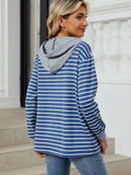 Drawstring Striped Long Sleeve Hoodie - Trendsi - Flyclothing LLC
