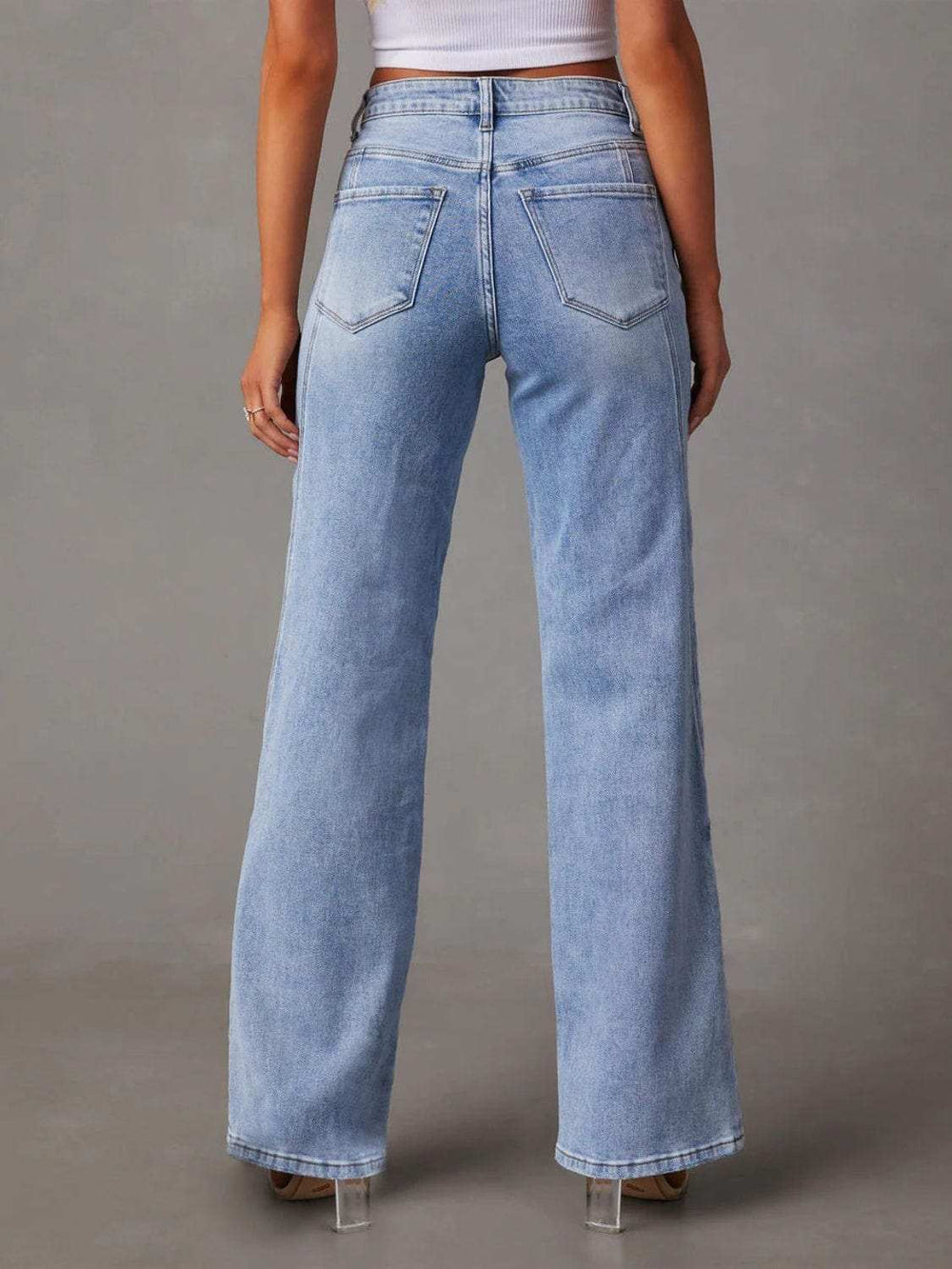 High Waist Straight Jeans with Pockets - Trendsi - Flyclothing LLC
