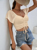 Drawstring Short Sleeve Crop Top - Trendsi - Flyclothing LLC