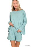 Zenana Soft Melange Long Sleeve Tee and Shorts Set - Trendsi - Flyclothing LLC