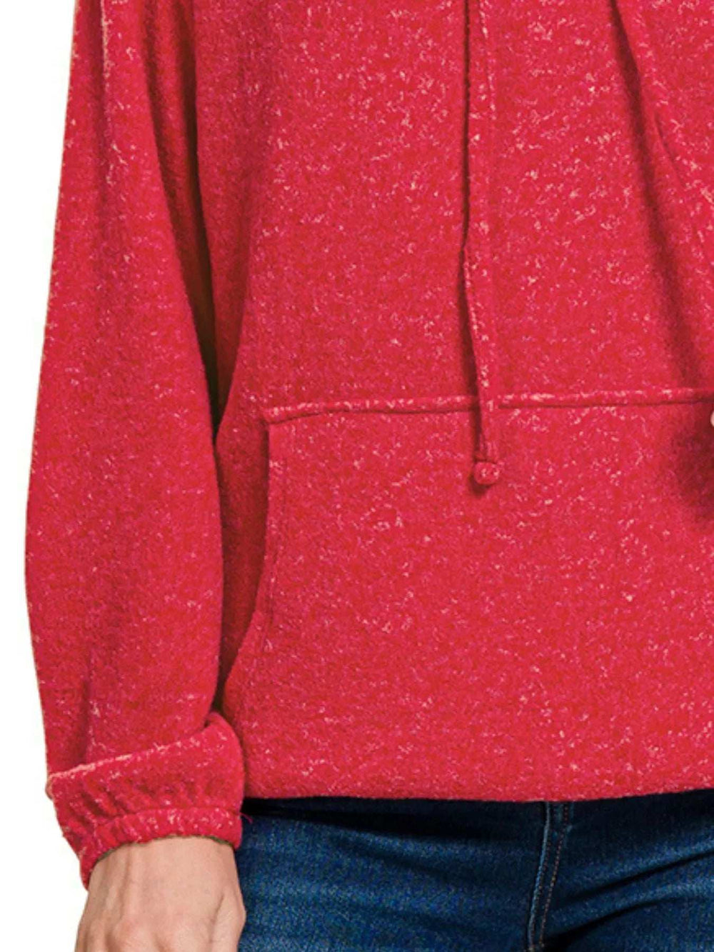 Zenana Brushed Hacci Melange Hooded Sweater - Trendsi - Flyclothing LLC