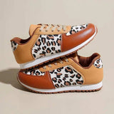 Leopard Round Toe Lace Up Sneakers - Trendsi - Flyclothing LLC