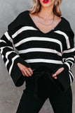 Striped Johnny Collar Long Sleeve Sweater - Trendsi - Flyclothing LLC