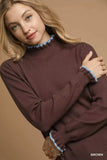 Umgee Ribbed Round Neck Sweater with Ruffle Contrast Trim - Trendsi - Flyclothing LLC