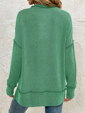 Side Slit Round Neck Dropped Shoulder Sweatshirt - Trendsi - Flyclothing LLC