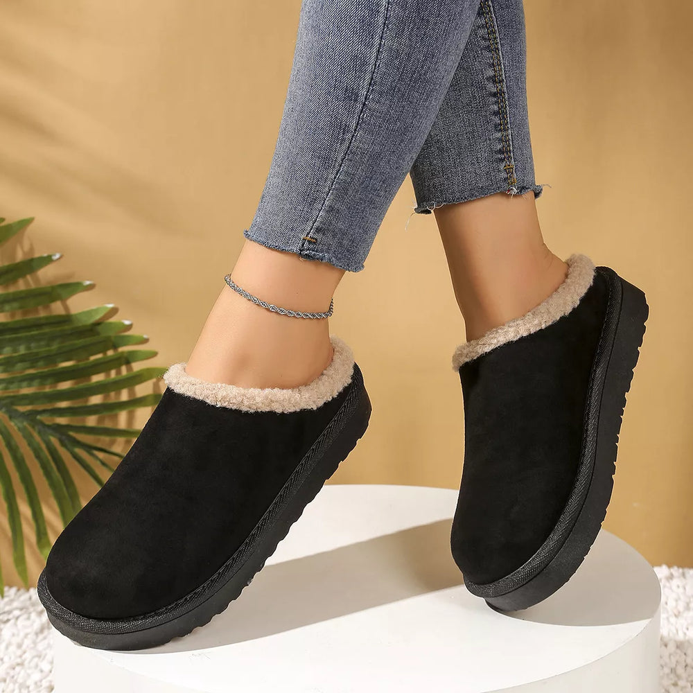 Plush Lined Round Toe Slippers - Trendsi - Flyclothing LLC