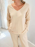 V-Neck Long Sleeve Top and Pants Set - Trendsi - Flyclothing LLC