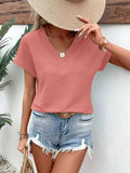 Textured Solid Color Short Sleeve Top - Trendsi - Flyclothing LLC
