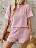 Textured Round Neck Short Sleeve Top and Shorts Set - Trendsi - Flyclothing LLC