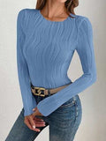 Textured Round Neck Long Sleeve Top - Trendsi - Flyclothing LLC