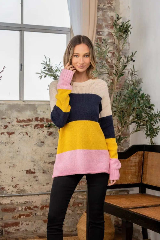 Sew In Love Full Size Color Block Exposed Seam Sweater - Trendsi - Flyclothing LLC