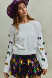 SO ME Mardi Gras Glitter Bow Ribbon Sweater Knit Top - Trendsi - Flyclothing LLC