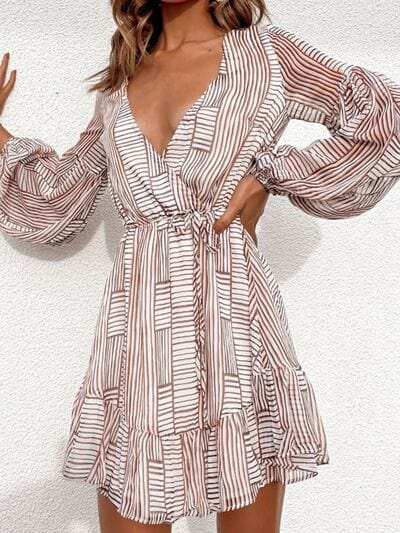 Cutout Back Surplice Long Sleeve Dress - Trendsi - Flyclothing LLC