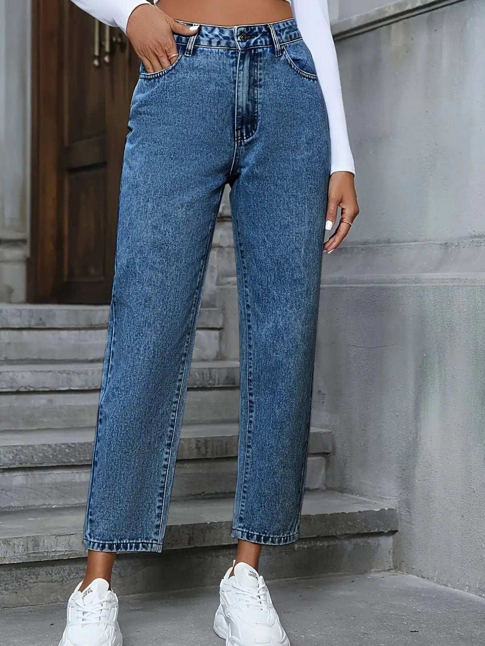 Pocketed Straight Leg Jeans - Trendsi - Flyclothing LLC