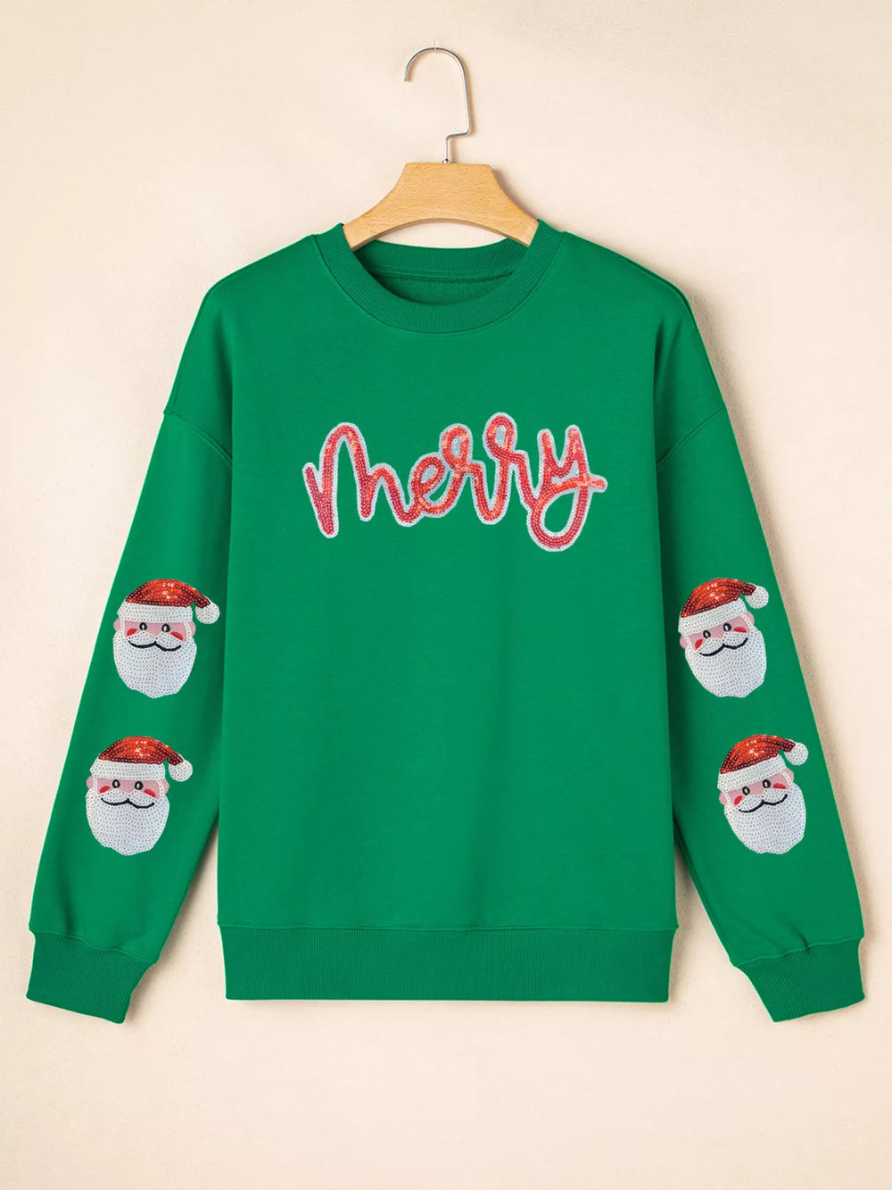 Sequin Letter Graphic Father Christmas Patched Sleeve Drop Shoulder Sweatshirt - Trendsi - Flyclothing LLC