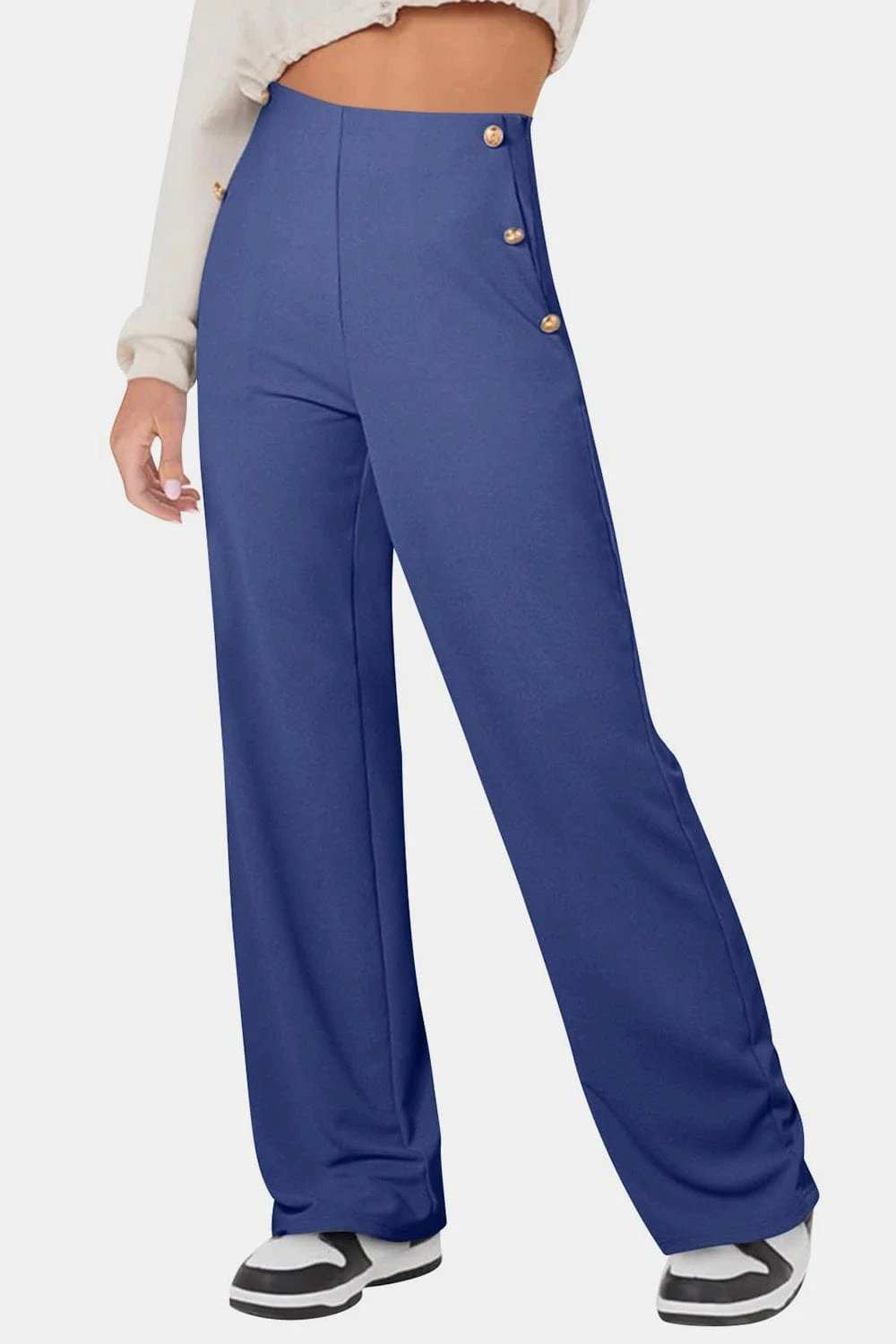 Decorative Button High Rise Pants - Trendsi - Flyclothing LLC