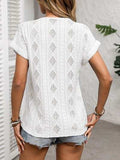 Openwork V-Neck Short Sleeve T-Shirt - Trendsi - Flyclothing LLC