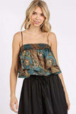 Mittoshop Paisley Patchwork Print Satin Ruffle Crop Cami - Trendsi - Flyclothing LLC