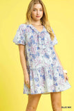 Umgee Floral Ruffled Puff Sleeve Mini Dress - Trendsi - Flyclothing LLC