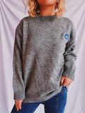 Embroidered Round Neck Dropped Shoulder Sweater - Trendsi - Flyclothing LLC