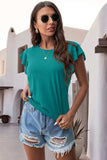 Ruffled Round Neck Cap Sleeve Blouse - Trendsi - Flyclothing LLC