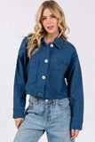 bytos Button Down Cropped Denim Jacket with Patch Pockets - Trendsi - Flyclothing LLC
