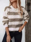 Striped Round Neck Long Sleeve Sweater - Trendsi - Flyclothing LLC
