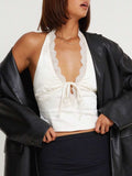 Lace Detail Halter Neck Tank - Trendsi - Flyclothing LLC