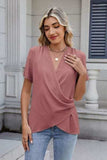 Solid Color Surplice Short Sleeve Blouse - Trendsi - Flyclothing LLC