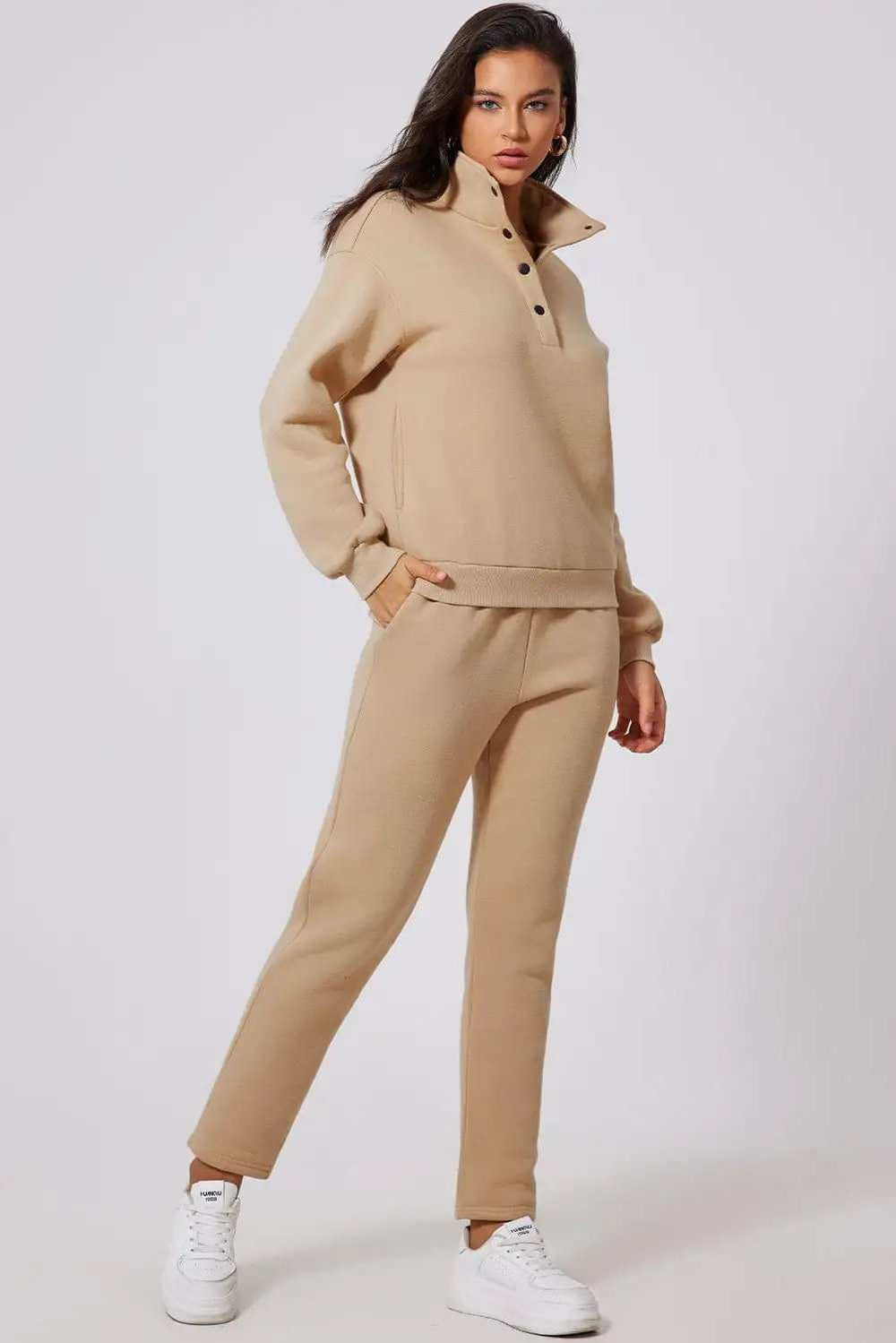 Half Snap Turtleneck Top and Pants Active Set - Trendsi - Flyclothing LLC