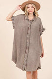 Mittoshop Mineral Wash Cotton Gauze Mini Shirt Dress - Trendsi - Flyclothing LLC