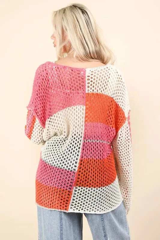 VERY J Color Block Oversized Summer Knit Cover Up - Trendsi - Flyclothing LLC