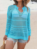 Openwork Notched Long Sleeve Knit Cover Up - Trendsi - Flyclothing LLC