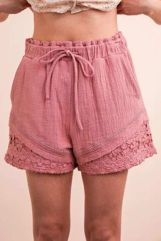 VERY J Lace Contrast Detail Woven Shorts - Trendsi - Flyclothing LLC