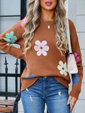 Flower Round Neck Long Sleeve Sweater - Trendsi - Flyclothing LLC