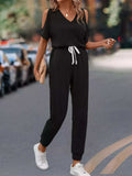 Cold Shoulder V-Neck Drawstring Waist Jumpsuit - Trendsi - Flyclothing LLC