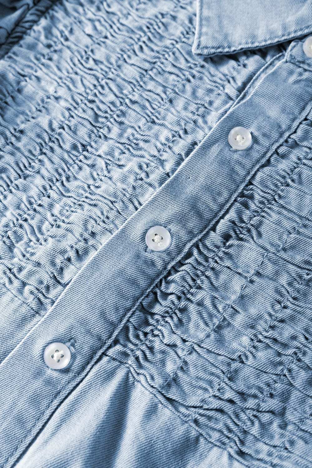 Smocked Collared Neck Cap Sleeve Denim Dress - Trendsi - Flyclothing LLC