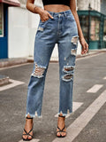 Distressed Raw Hem Jeans with Pockets - Trendsi - Flyclothing LLC