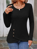 Decorative Button Round Neck Long Sleeve T-Shirt - Trendsi - Flyclothing LLC