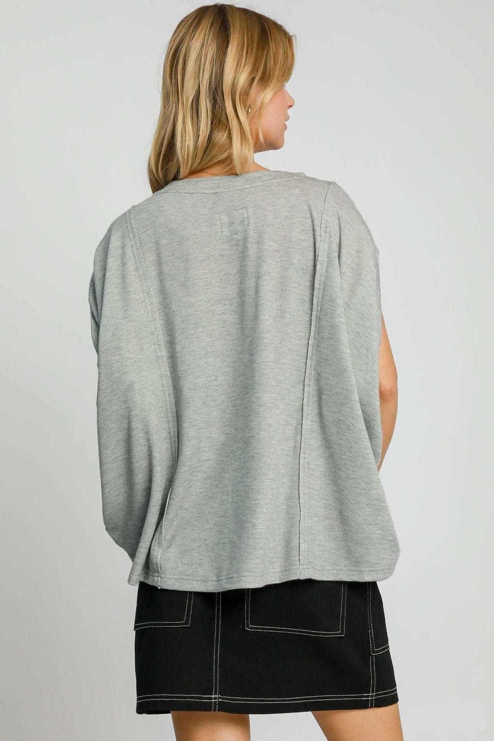 Umgee Exposed Seam Round Neck Batwing Sleeve Knit Top - Trendsi - Flyclothing LLC